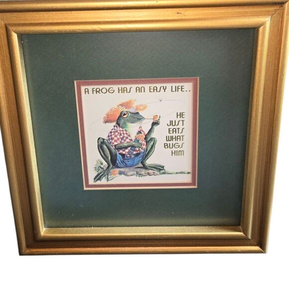 "A Frog Has An Easy Life.." Professionally Framed & Matted Frog Art 9.5"X9.5"X1" - Picture 3 of 8